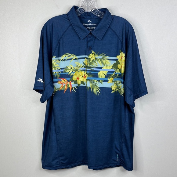 Tommy Bahama Mens Polo Shirt Size XL Blue Island Zone Floral Beach Resort Casual - Picture 1 of 7